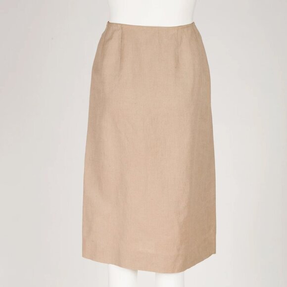 Guy Laroche 1980s Vintage Beige Linen Gold Button-Up Skirt Sz XS - Picture 4 of 6
